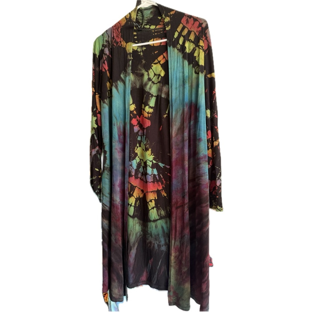 NEW Reverse tie dyed long open cardigan duster ice dyed Women's Jacket